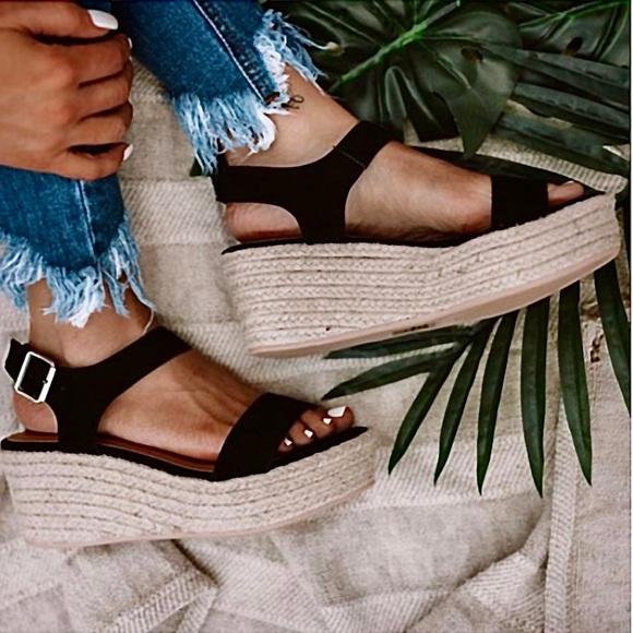 NEW Luthor Black Flatform Wedge Espadrille Sandal - Picture 2 of 8